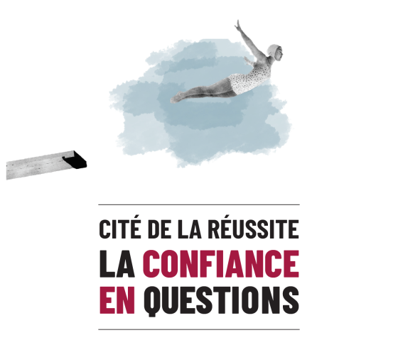 Visual Cité de la réussite: confidence in question (woman in swimsuit jumping off diving board)