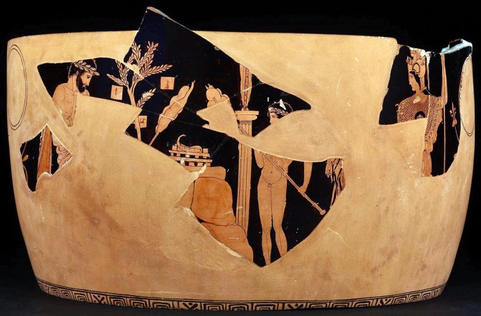 Fragmentary bell-shaped krater with red figures